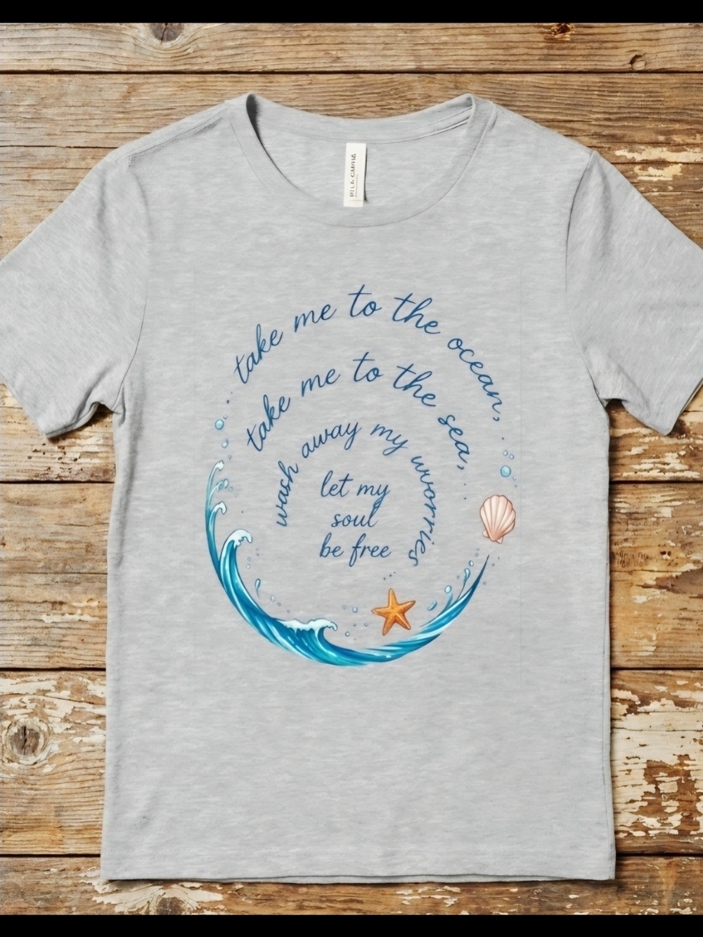 Ocean Quote Tee • Coastal Beach Graphic Shirt • Wave Starfish Seashell T‑Shirt • - Picture 11 of 11